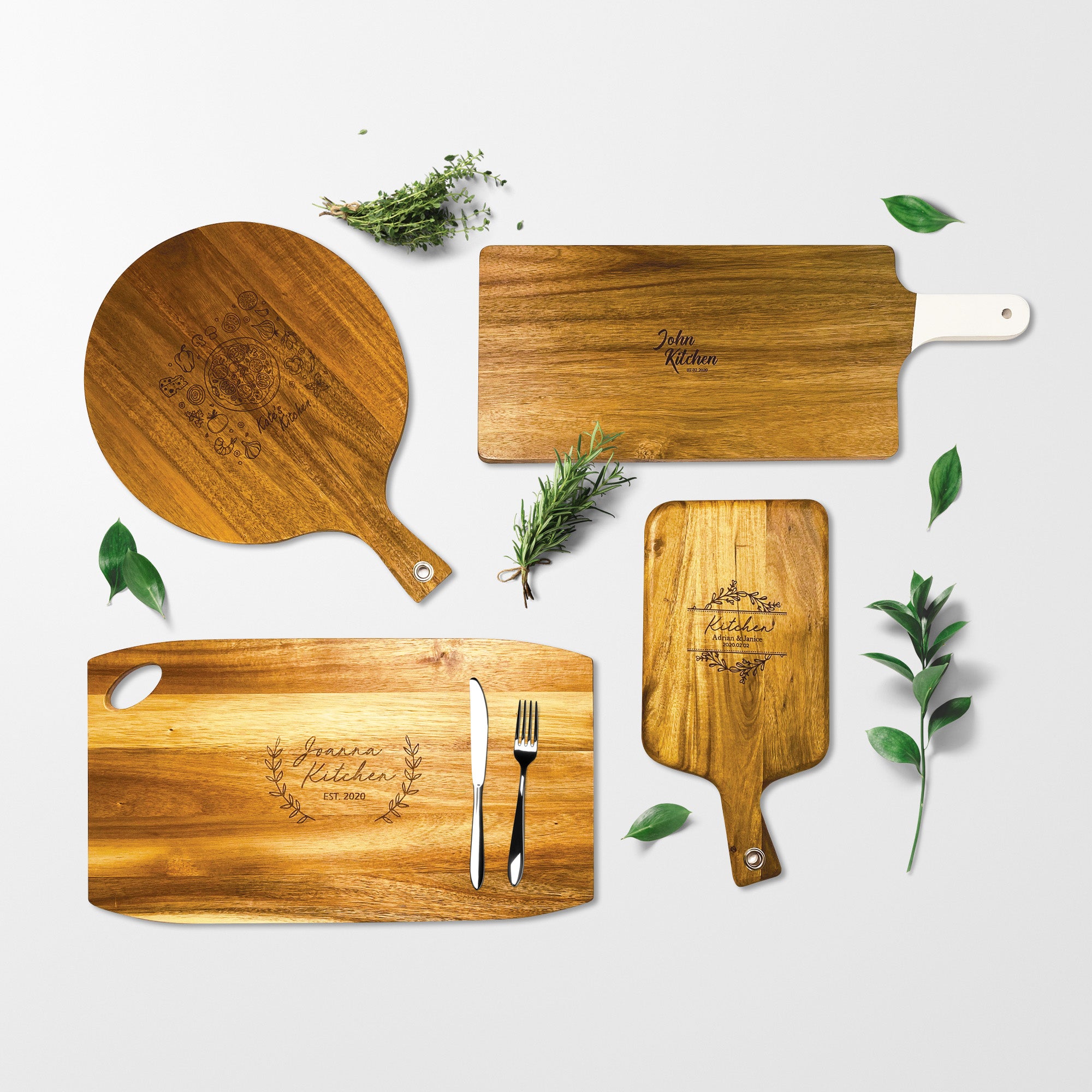 Wooden Round Cutting & Serving Board With Handle