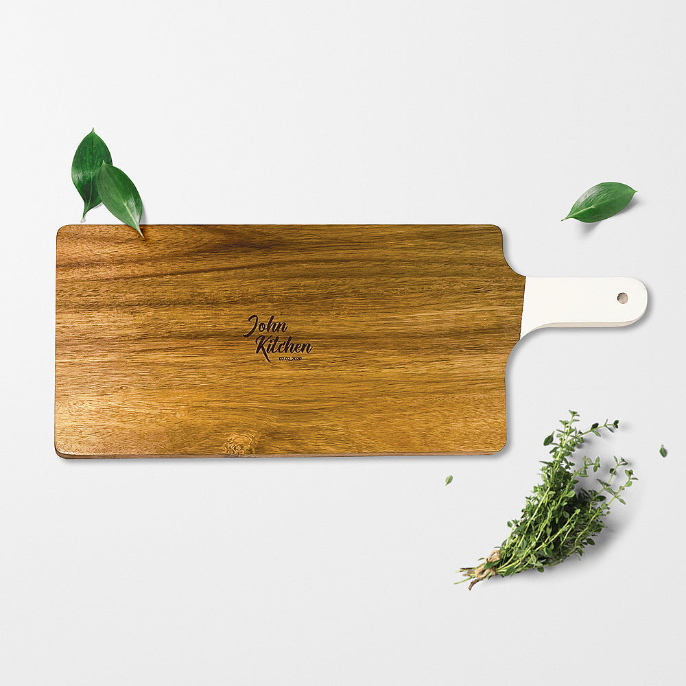 Wooden Cutting & Serving Board With White Handle